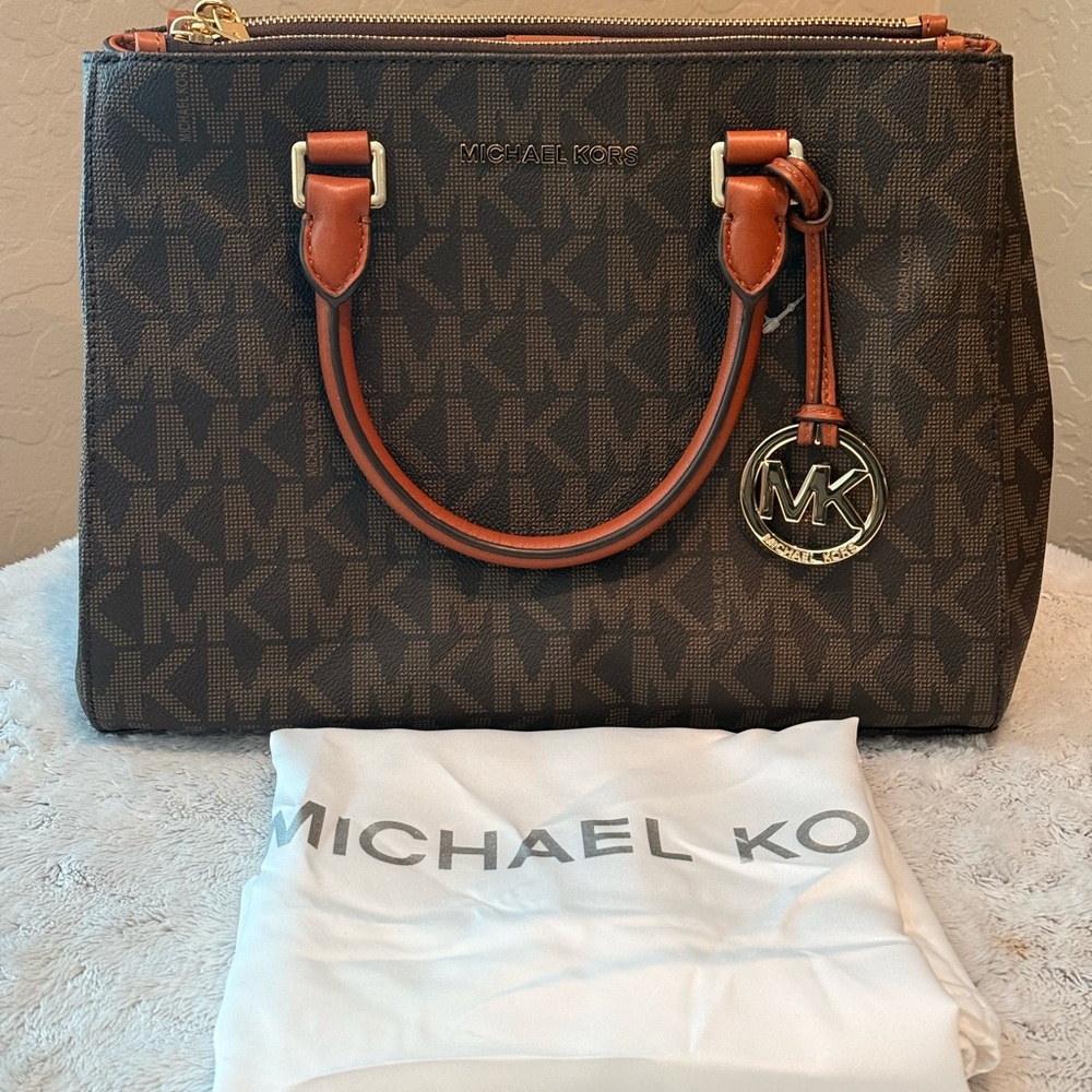 Michael Kors Signature Brown Tote with Tan Accents